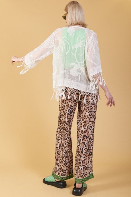 JAYLEY Cream Floral Print Silk Devore Jacket