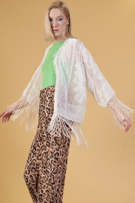 JAYLEY Cream Floral Print Silk Devore Jacket