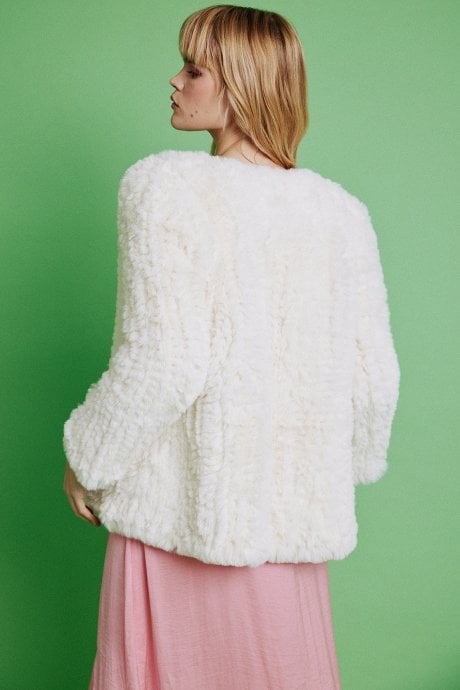 JAYLEY Cream Hand Knitted Faux Fur Coat