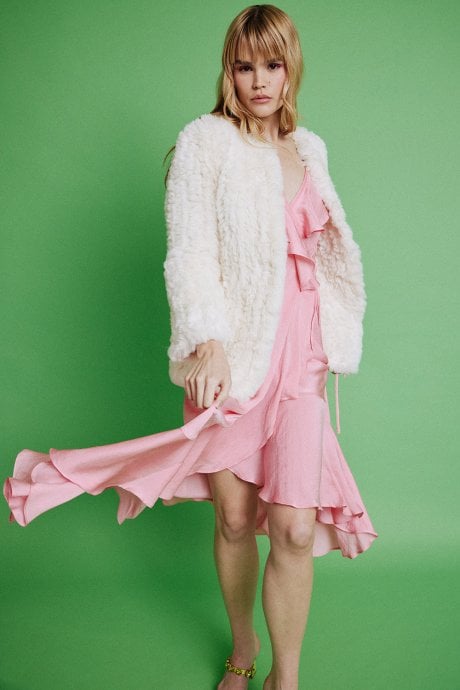 JAYLEY Cream Hand Knitted Faux Fur Coat