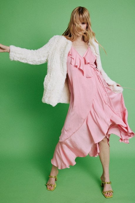 JAYLEY Cream Hand Knitted Faux Fur Coat