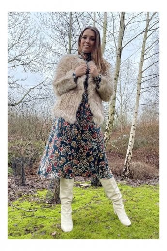 JAYLEY Cream Hand Knitted Faux Fur Jacket