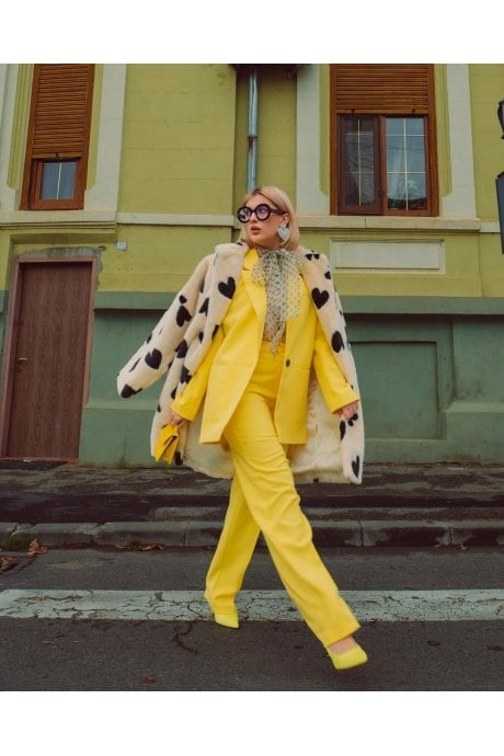 JAYLEY Cream Lola Love Heart Faux Fur Coat