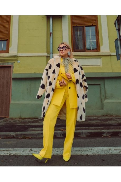 JAYLEY Cream Lola Love Heart Faux Fur Coat