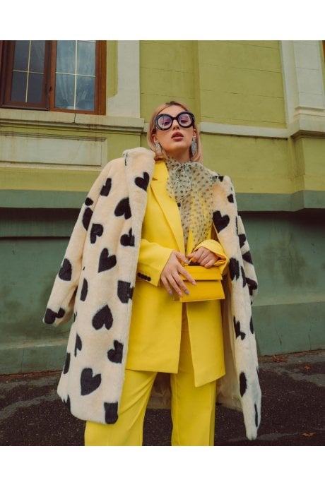 JAYLEY Cream Lola Love Heart Faux Fur Coat