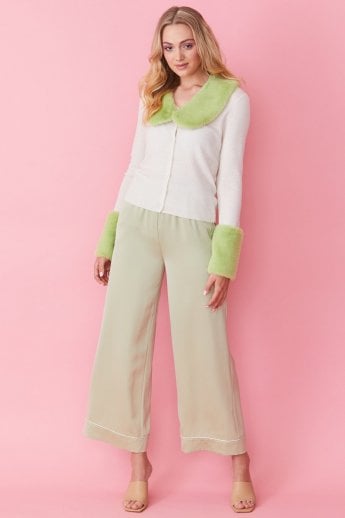 JAYLEY Cream Peggy Cashmere Cardigan With Faux Fur Cuffs And Collar