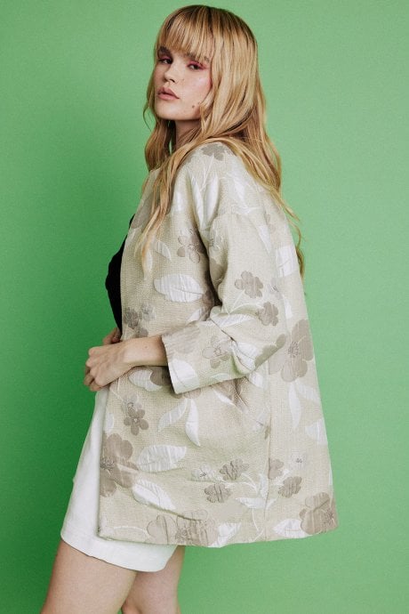 JAYLEY Cream Silk Blended Print Jacket