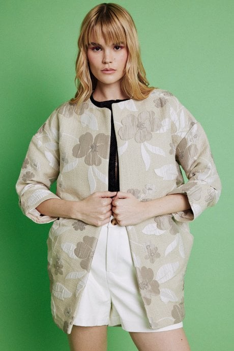JAYLEY Cream Silk Blended Print Jacket