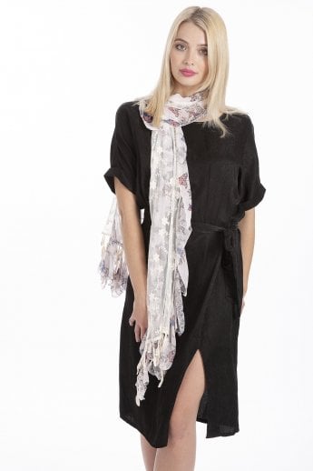 JAYLEY Cream Silk Chiffon and Vintage Lace Butterfly Scarf