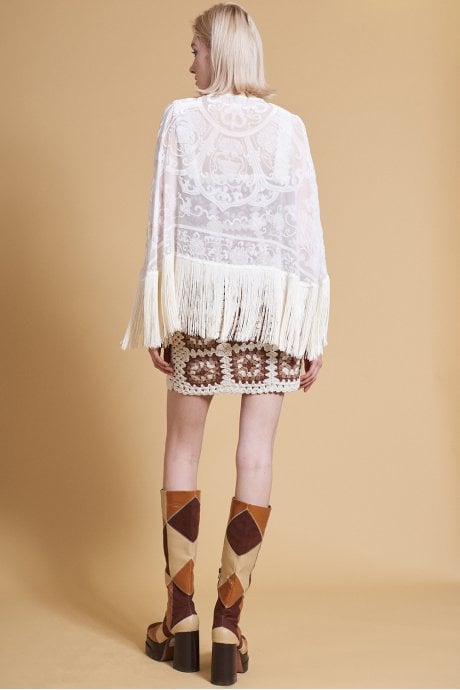 JAYLEY Cream Silk Devore Cape