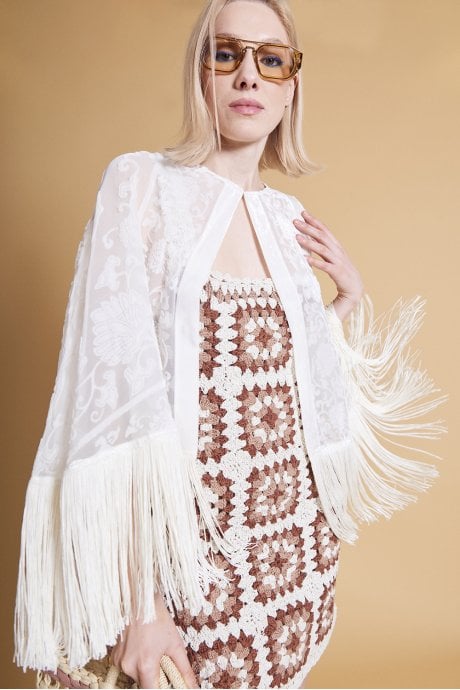 JAYLEY Cream Silk Devore Cape