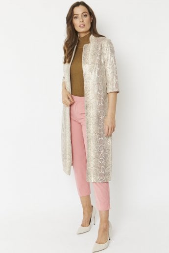 JAYLEY Cream Snake Print Faux Suede Jacket