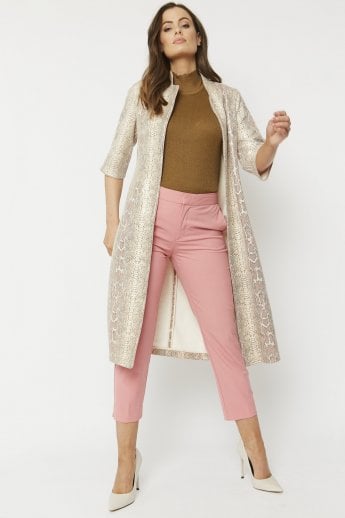 JAYLEY Cream Snake Print Faux Suede Jacket