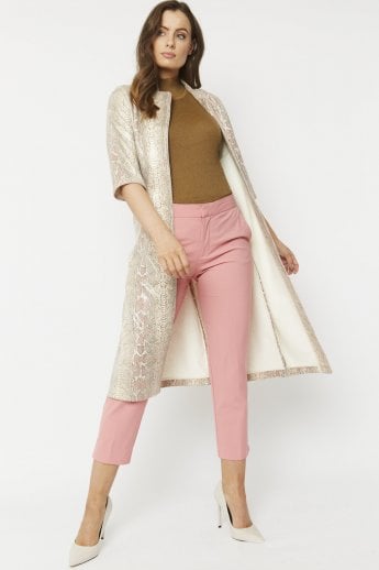 JAYLEY Cream Snake Print Faux Suede Jacket
