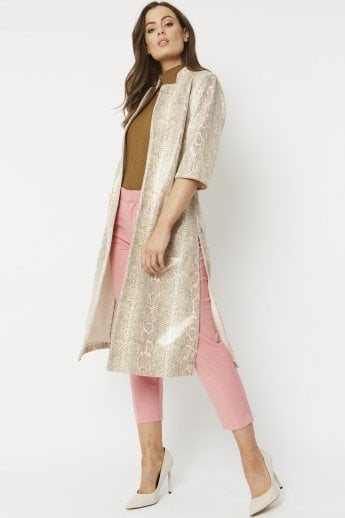 JAYLEY Cream Snake Print Faux Suede Jacket