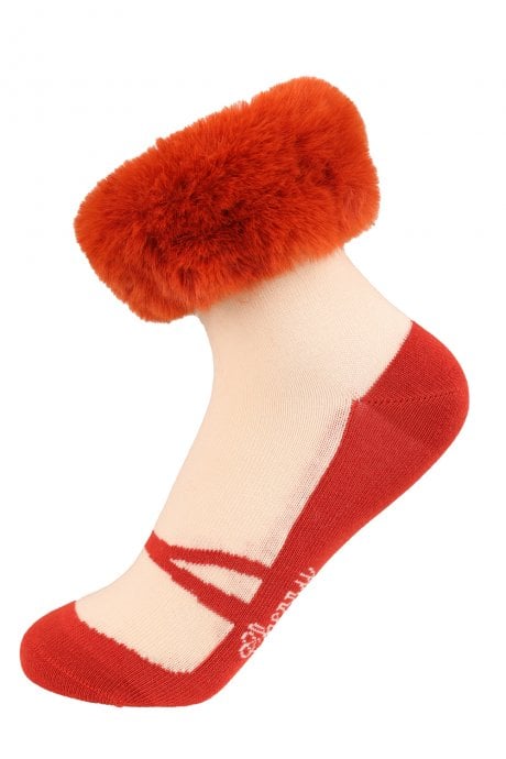 JAYLEY Cream Socks with Orange Faux Fur Trim and Detailing
