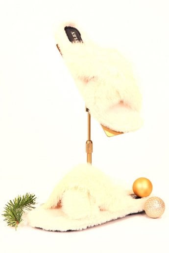 JAYLEY Cream Unisex Coney Fur Slippers