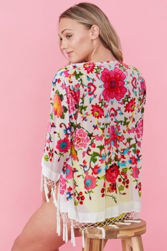 JAYLEY Cream Vintage Floral Silk Devore Jacket