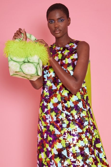 JAYLEY Cucumber With Hand Made Eco Faux Fur Trim Tote Bag