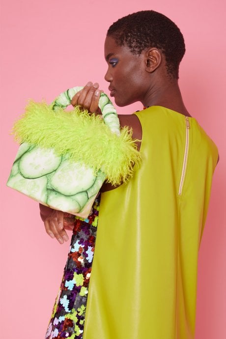 JAYLEY Cucumber With Hand Made Eco Faux Fur Trim Tote Bag