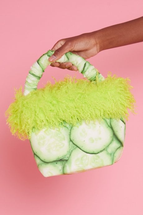 JAYLEY Cucumber With Hand Made Eco Faux Fur Trim Tote Bag
