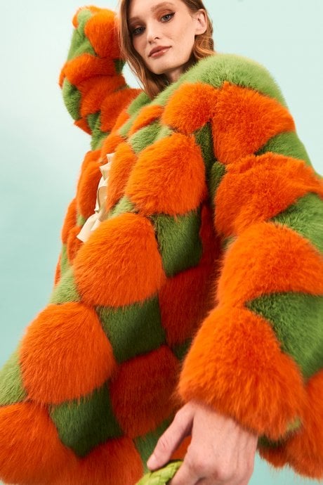 JAYLEY Delilah Diamond Faux Fur Coat