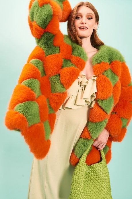 JAYLEY Delilah Diamond Faux Fur Coat