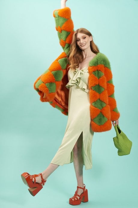 JAYLEY Delilah Diamond Faux Fur Coat