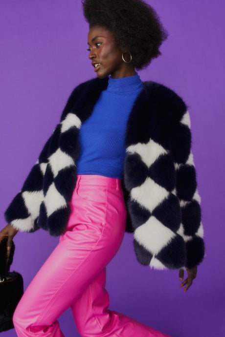 JAYLEY Delilah Diamond Faux Fur Jacket