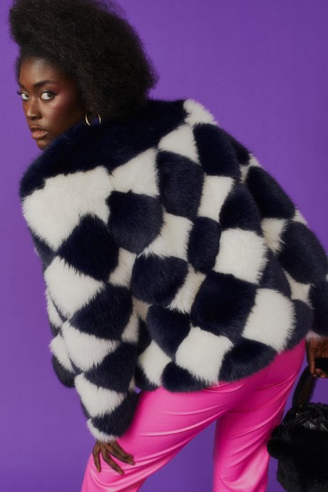 JAYLEY Delilah Diamond Faux Fur Jacket