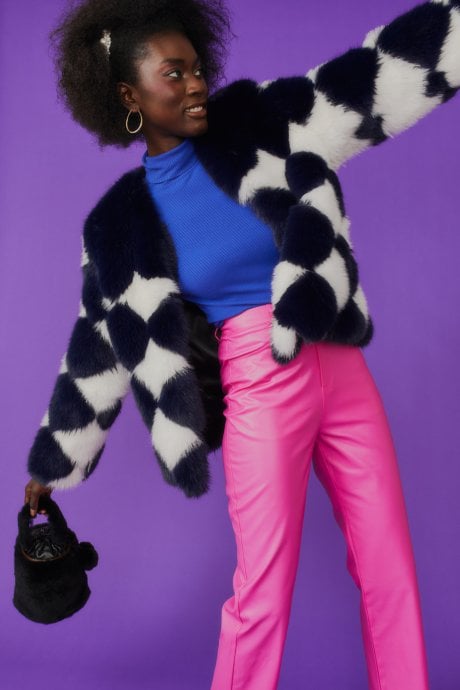 JAYLEY Delilah Diamond Faux Fur Jacket