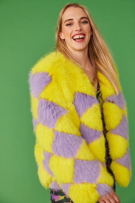 JAYLEY Delilah Diamond Faux Fur Jacket
