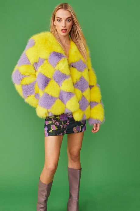JAYLEY Delilah Diamond Faux Fur Jacket