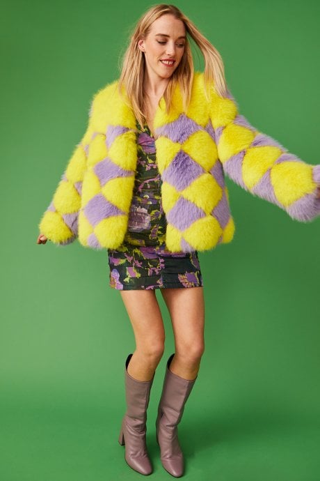 JAYLEY Delilah Diamond Faux Fur Jacket