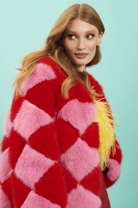 JAYLEY Delilah Diamond Faux Fur Jacket