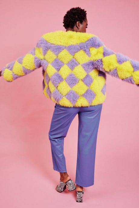 JAYLEY Delilah Diamond Faux Fur Jacket