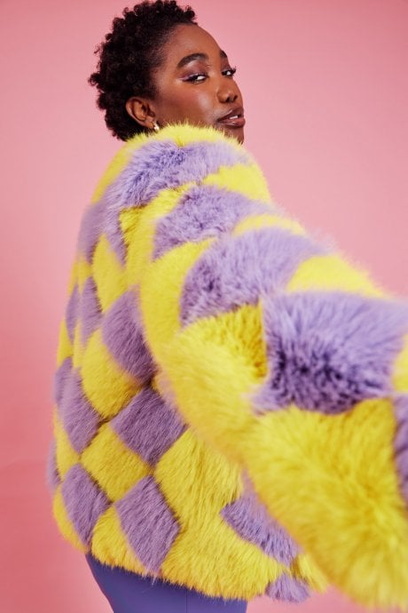 JAYLEY Delilah Diamond Faux Fur Jacket