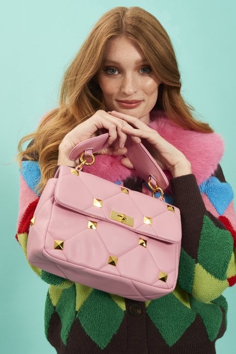 JAYLEY Diamond Design Banana Peel Cardigan With Pink Faux Fur Collar