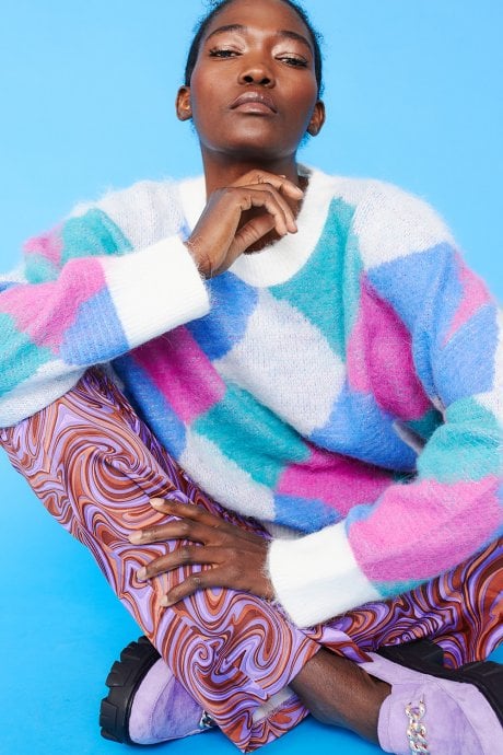 JAYLEY Diamond Design Fluffy Jumper