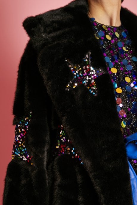 JAYLEY Eco Bamboo Faux Fur And Sequin Star Coat