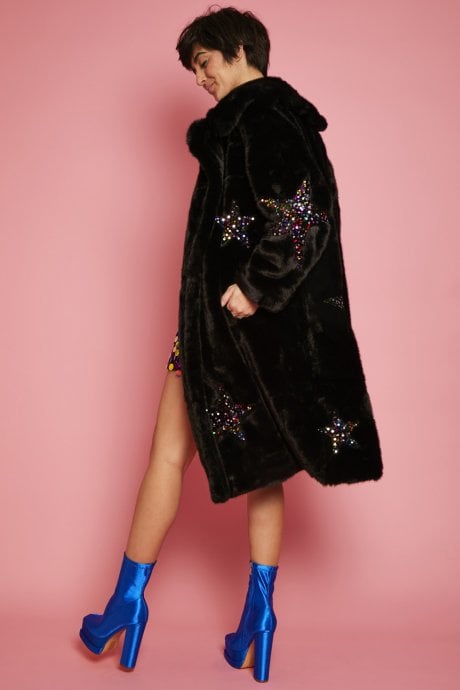 JAYLEY Eco Bamboo Faux Fur And Sequin Star Coat