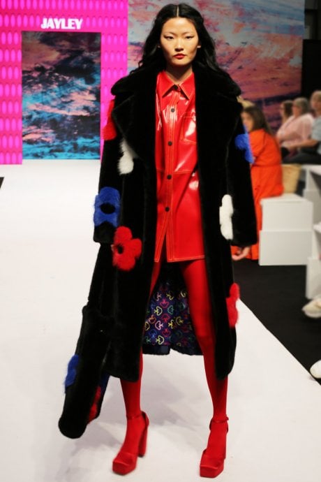 JAYLEY Eco Bamboo Faux Fur Coat With Flower Detailing