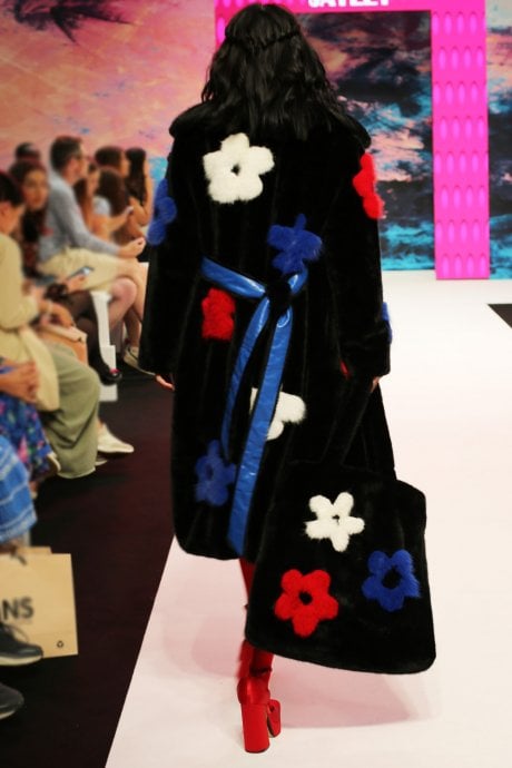 JAYLEY Eco Bamboo Faux Fur Coat with Flower Detailing