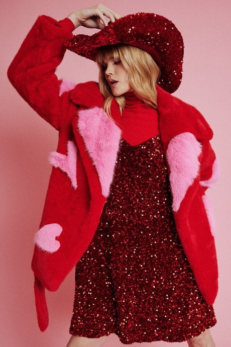 JAYLEY Eco Bamboo Faux Fur Coat With Love Heart Detailing