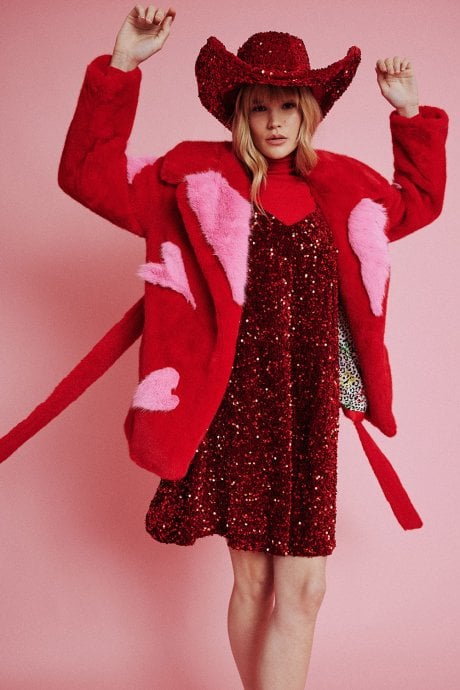 JAYLEY Eco Bamboo Faux Fur Coat With Love Heart Detailing