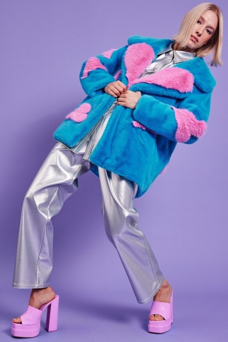 JAYLEY Eco Bamboo Faux Fur Coat With Love Heart Detailing