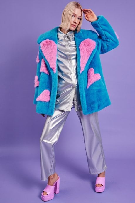 JAYLEY Eco Bamboo Faux Fur Coat With Love Heart Detailing