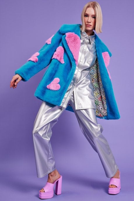 JAYLEY Eco Bamboo Faux Fur Coat With Love Heart Detailing