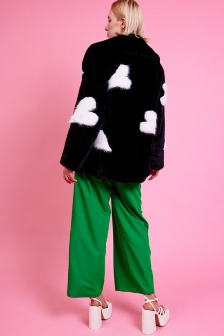 JAYLEY Eco Bamboo Faux Fur Coat With Love Heart Detailing
