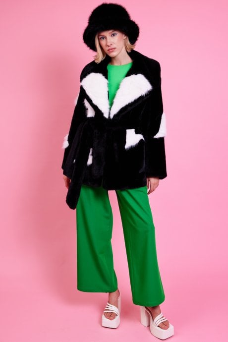 JAYLEY Eco Bamboo Faux Fur Coat With Love Heart Detailing